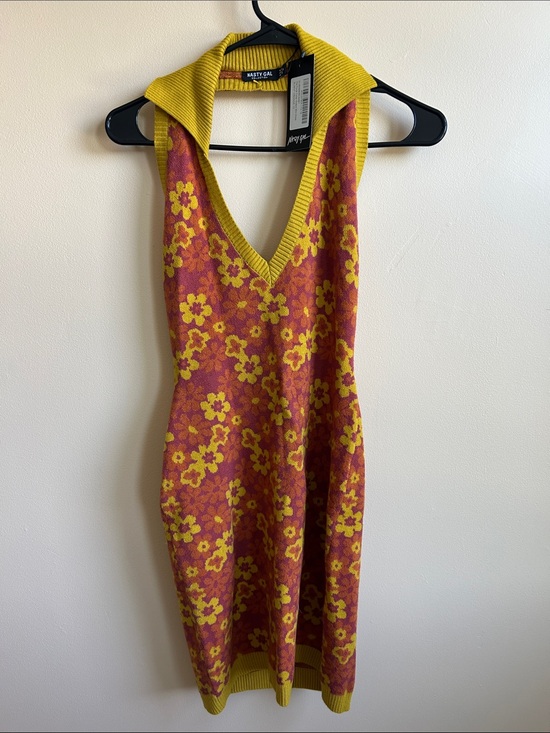 Nasty Gal Dresses & Skirts - Nasty Gal Pink and Yellow Floral Halter Knit Dress
